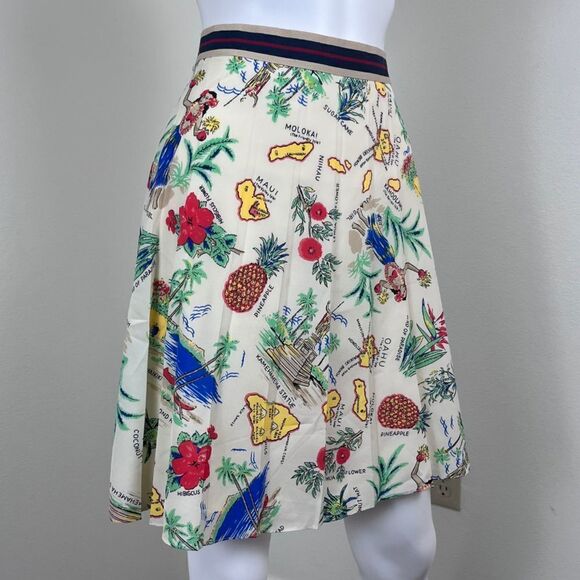 J Crew Women Size 2 Cream Novelty Hawaiian Pleated Mini A Line Skirt Resortwear - Picture 10 of 15